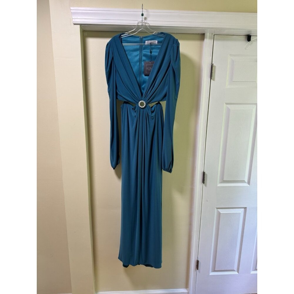 Mac Duggal 26727 Ocean Blue Long Sleeve Formal Evening Dress Size 10